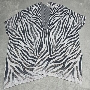 Chicos Sweater Womens Small Medium Gray Zebra Animal Print Ruana Wrap Poncho‎